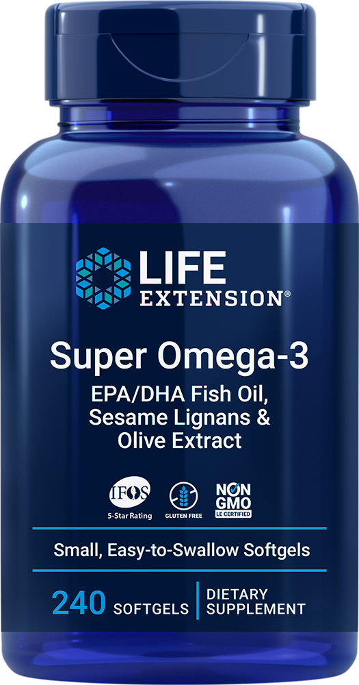 Super Omega-3 EPA-DHA Fish Oil, Sesame Lignans & Olive Extract, 240 easy-to-swallow softgels - HENDRIKS SCIENTIFIC