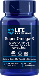 Super Omega-3 EPA-DHA Fish Oil, Sesame Lignans & Olive Extract (Enteric Coated), 60 enteric-coated softgels - HENDRIKS SCIENTIFIC