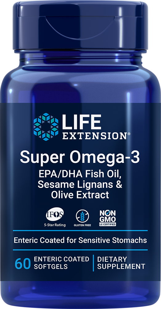 Super Omega-3 EPA-DHA Fish Oil, Sesame Lignans & Olive Extract (Enteric Coated), 60 enteric-coated softgels - HENDRIKS SCIENTIFIC