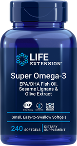 Super Omega-3 EPA-DHA Fish Oil, Sesame Lignans & Olive Extract, 240 easy-to-swallow softgels - HENDRIKS SCIENTIFIC